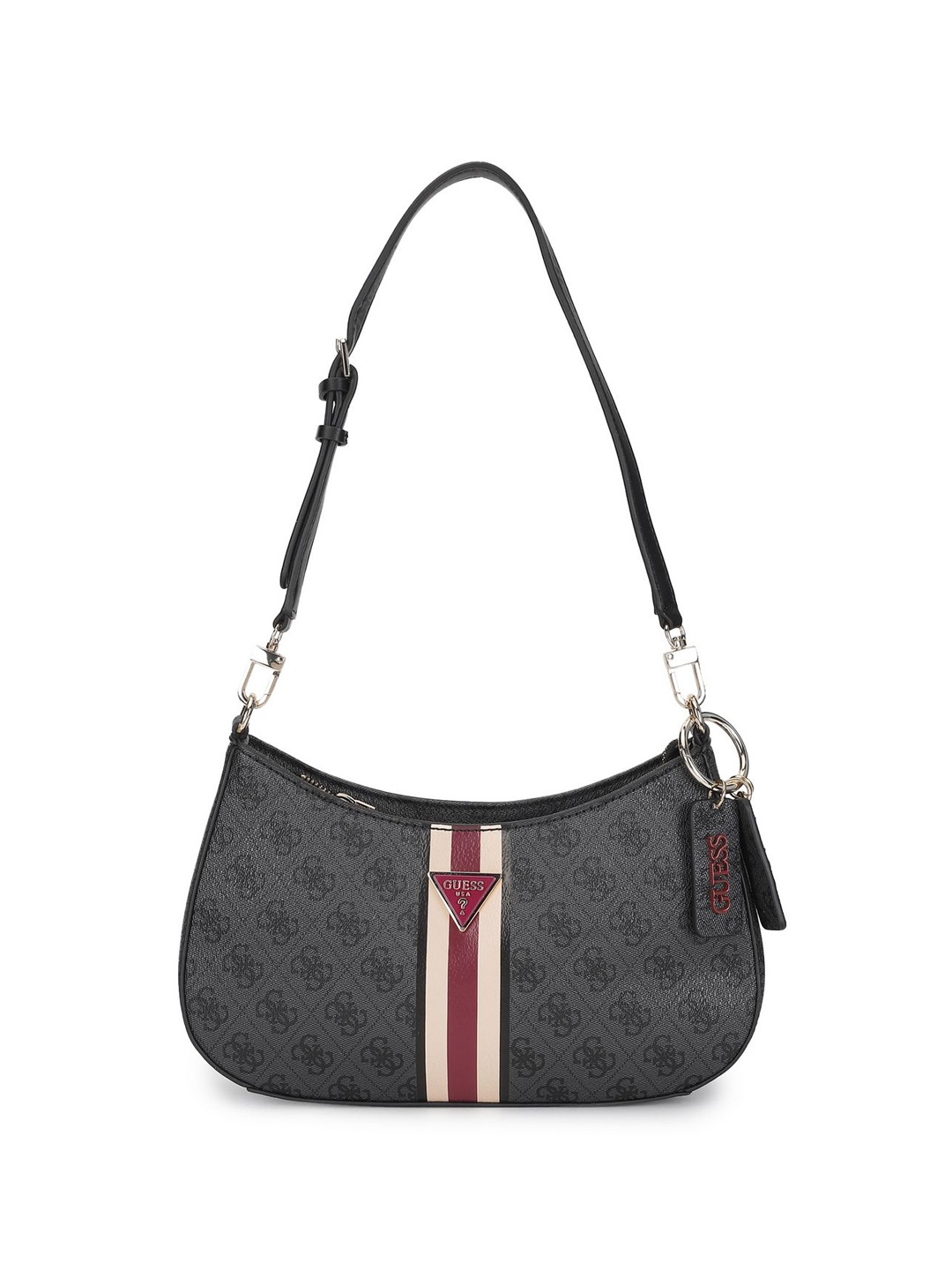 

GUESS Printed PU Structured Shoulder Bag with Tasselled, Grey