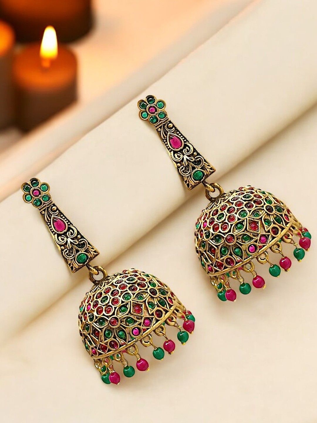 

FEMMIBELLA Floral Jhumkas Earrings, Gold