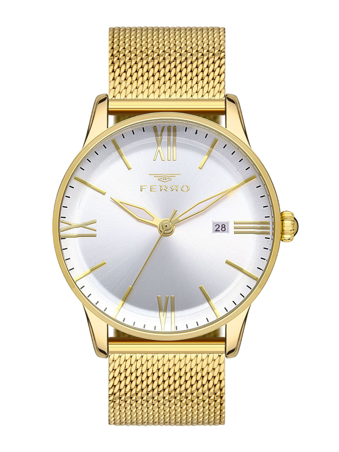 

Ferro Men Brass Dial & Stainless Steel Bracelet Style Straps Analogue Watch F11182C-B, Silver