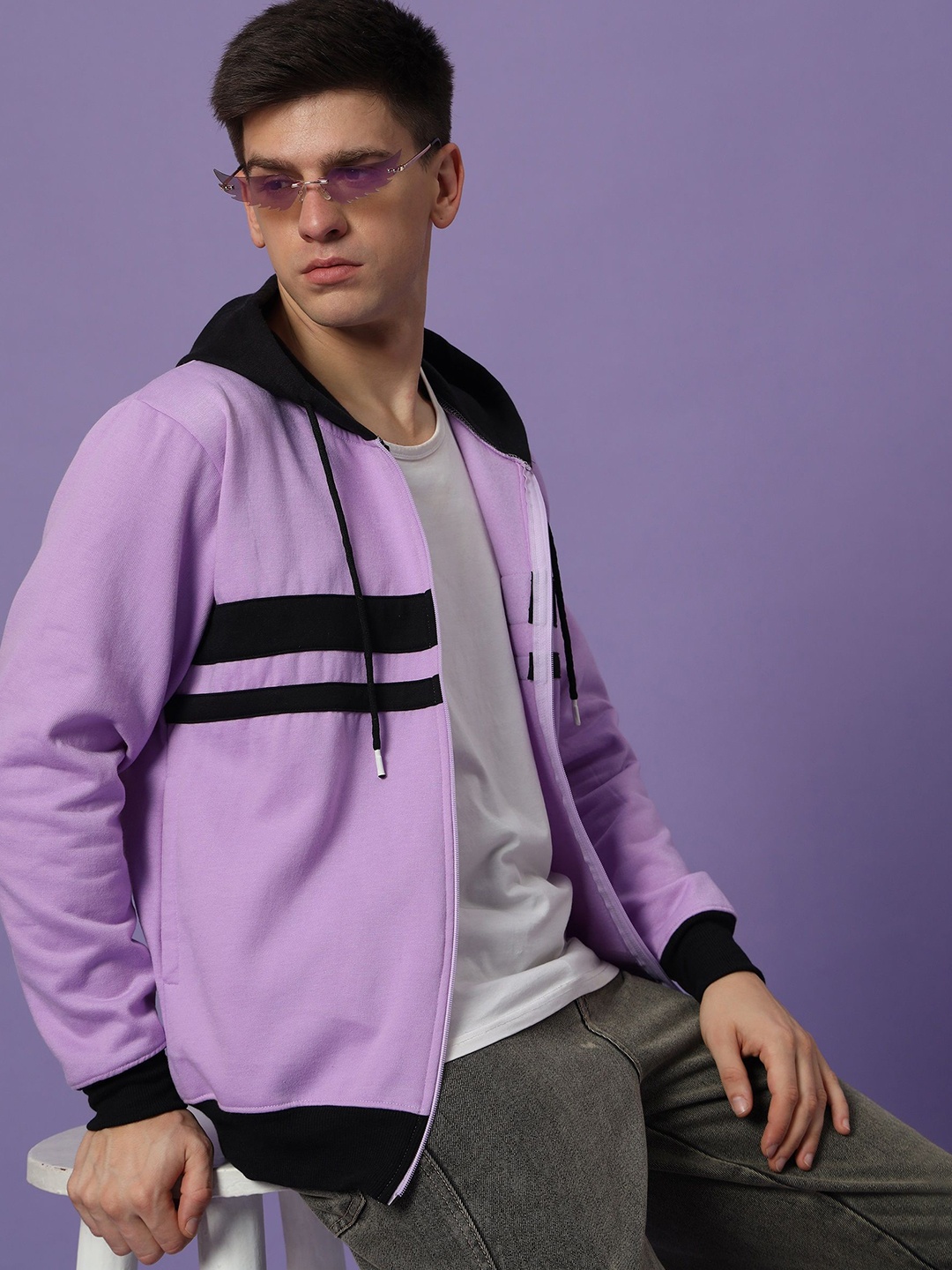 

Dogman Men Colourblocked Hooded Sweatshirt, Lavender