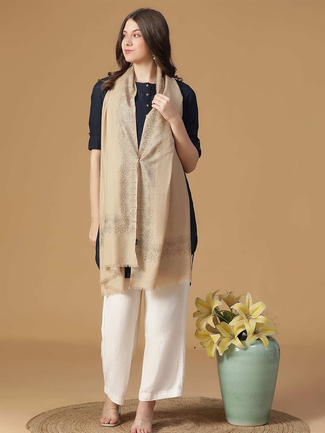 

SHINGORA Women Printed Stole, Beige