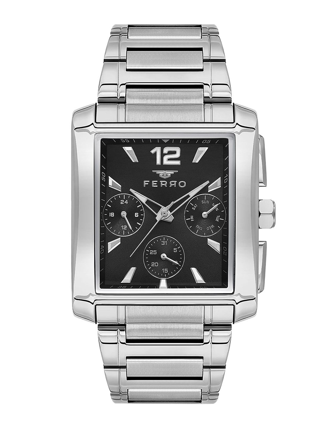 

Ferro Men Brass Dial & Stainless Steel Bracelet Style Straps Analogue Multi Function Watch FM11465A-A2, Black