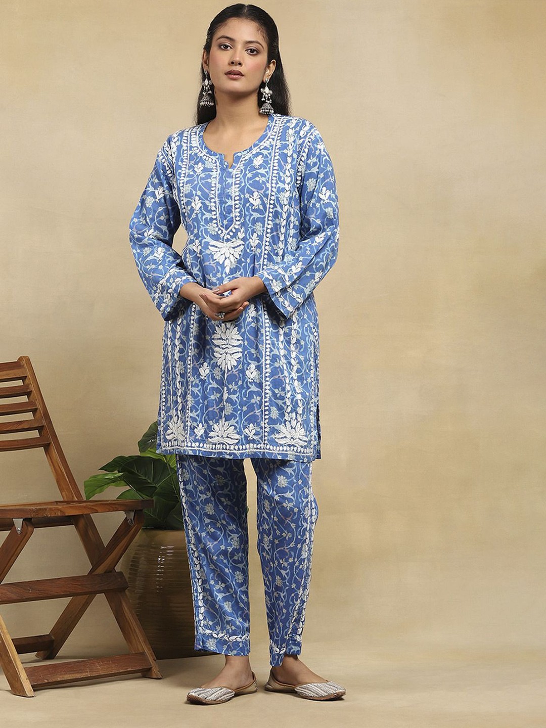 

House of Chikankari Chikankari Printed Kurta Set, Blue