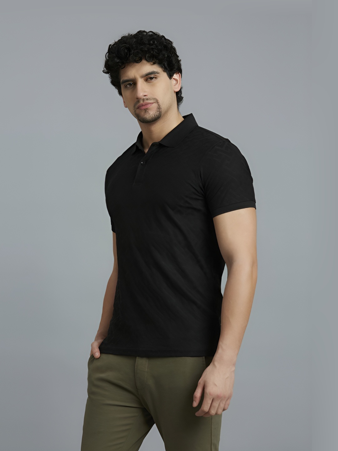 

Reid & Taylor Men Polo Collar Pockets Slim Fit T-shirt, Black