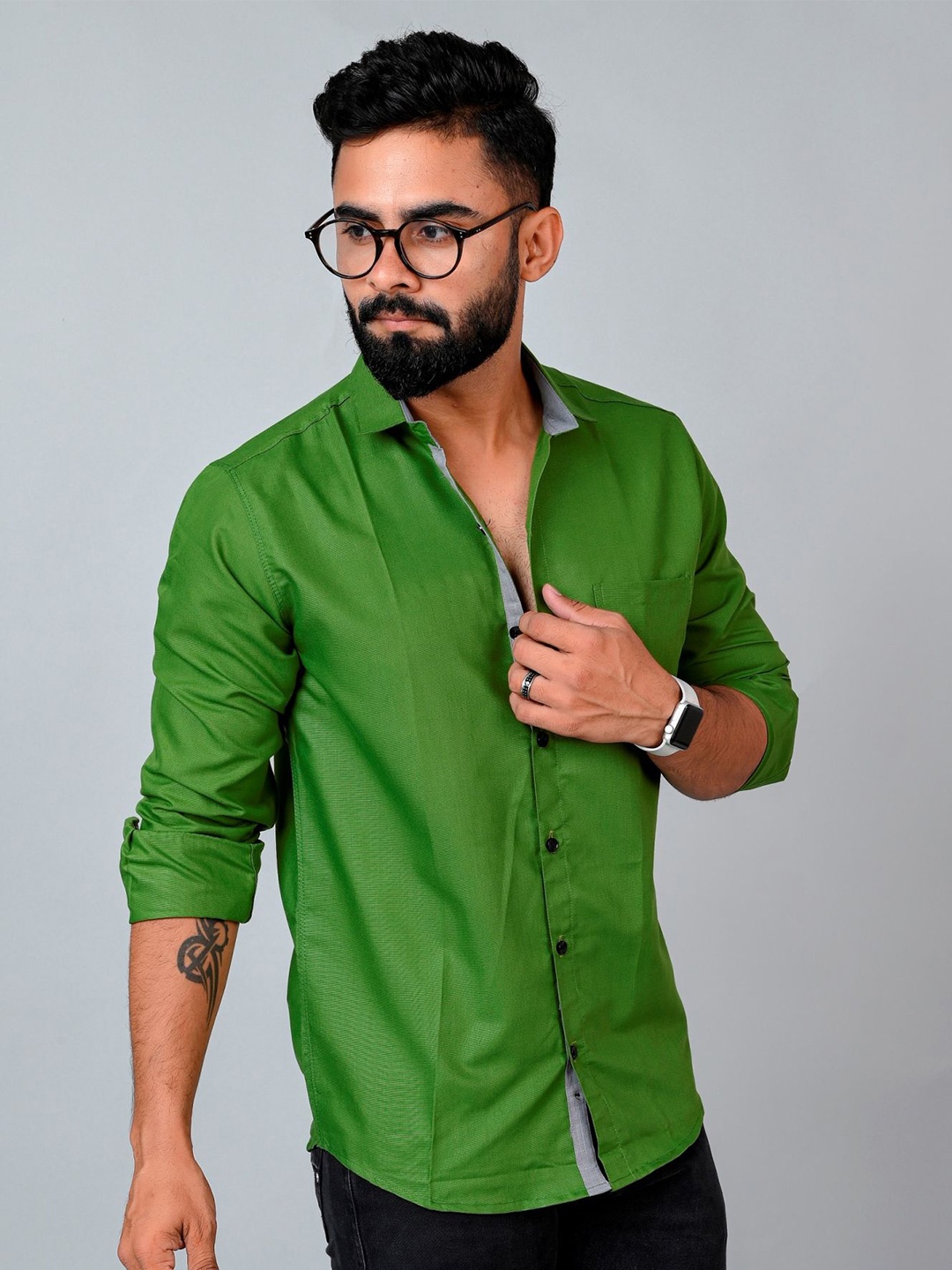 

Tanip Men Sheer Casual Shirt, Green