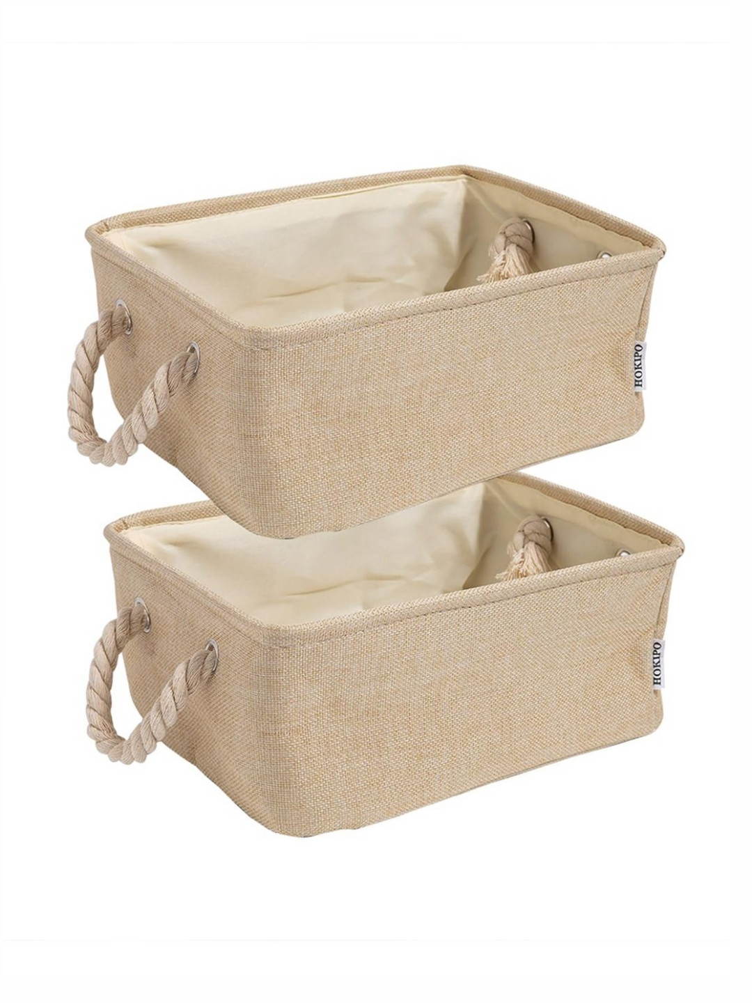

HOKIPO Beige Set Of 2 Foldable Storage Basket Organizer