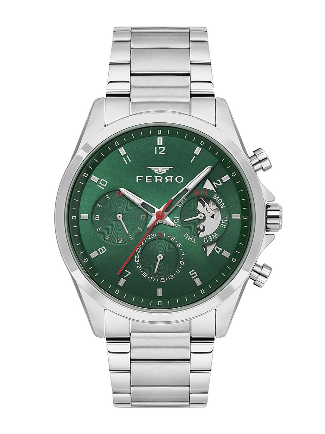 

Ferro Men Brass Dial & Stainless Steel Bracelet Style Straps Analogue Multi Function Watch FM11460A-A6, Green