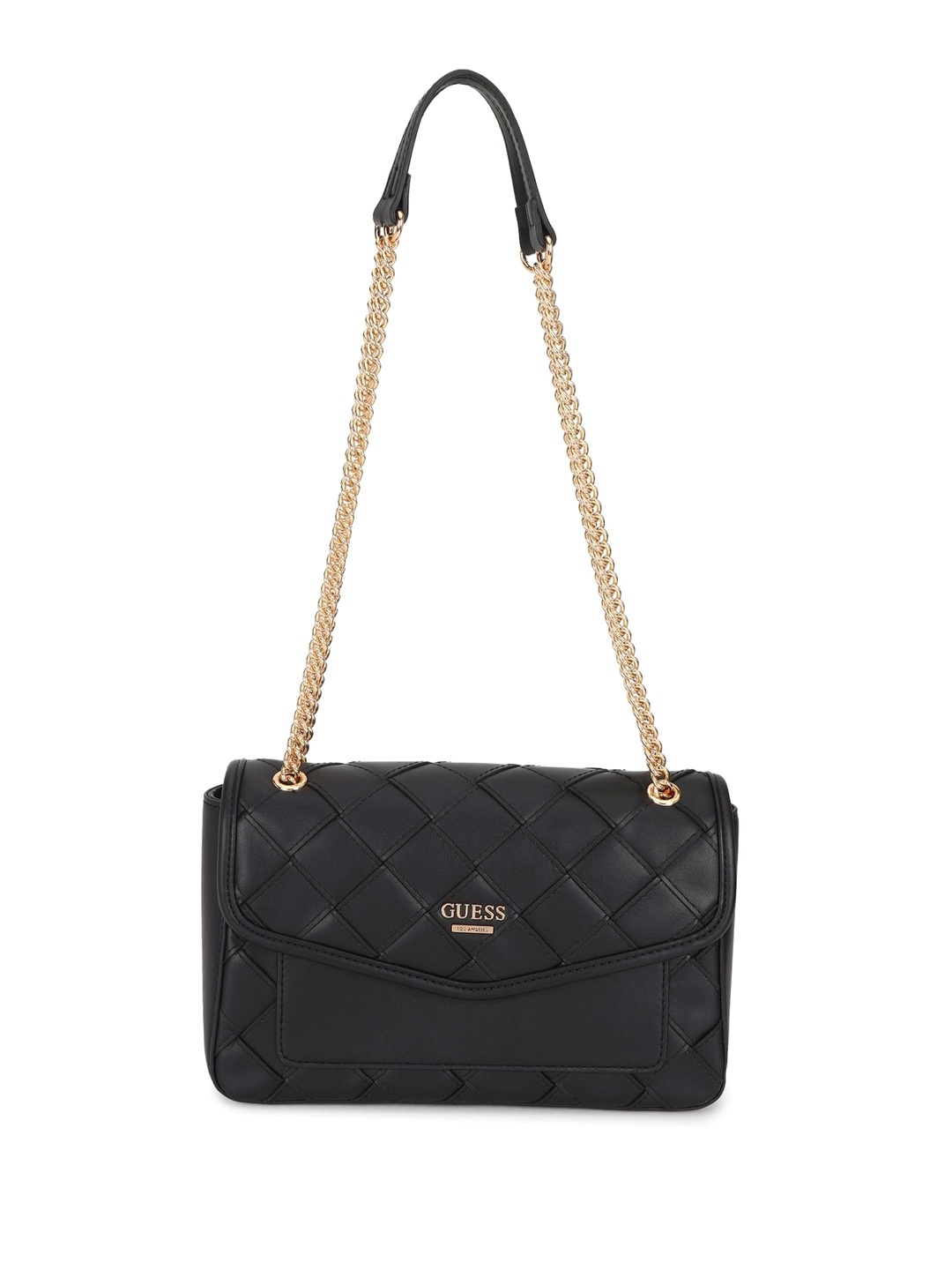 

GUESS Textured PU Structured Shoulder Bag with Quilted, Black