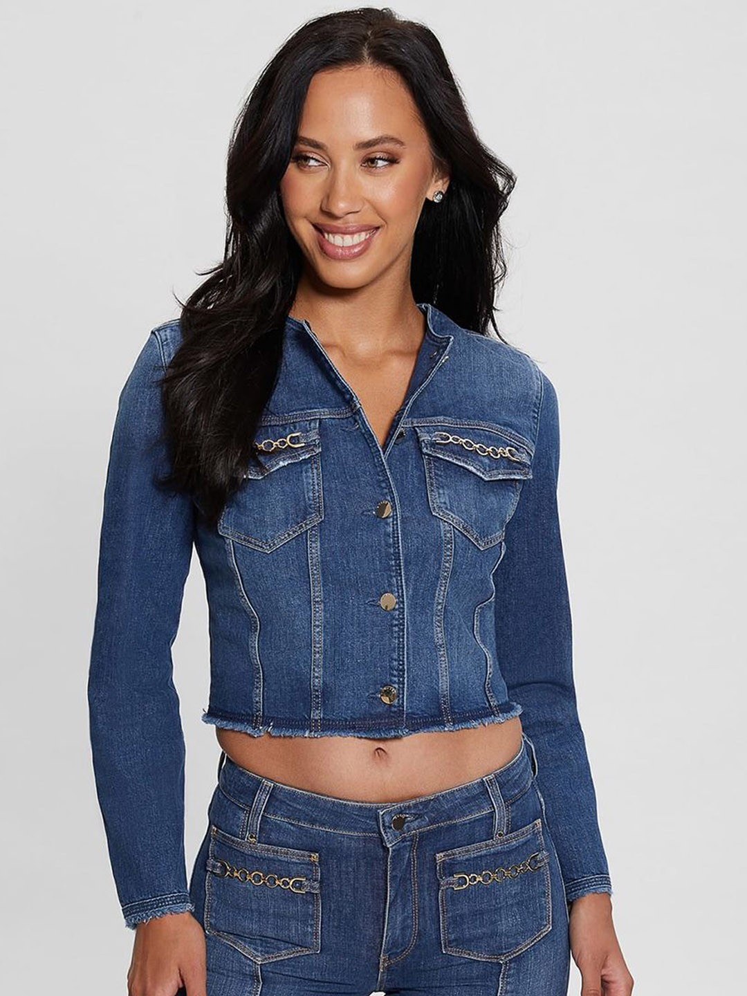 

GUESS Women Crop Denim Jacket, Blue
