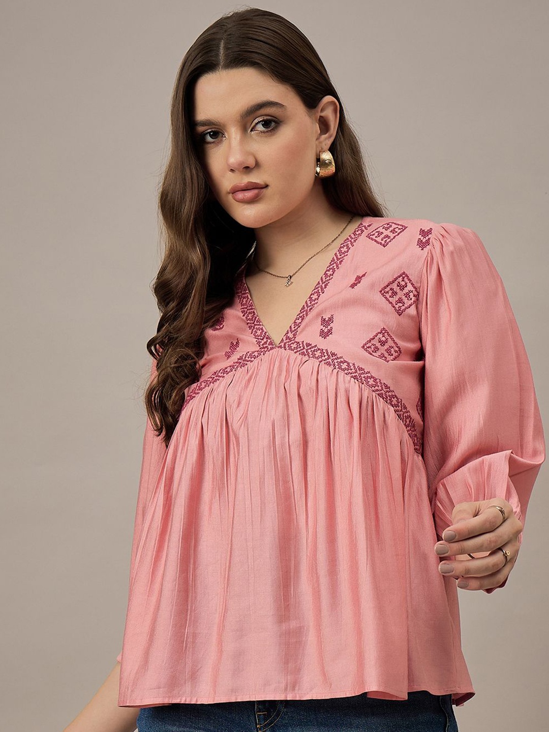 

The Roadster Lifestyle Co Embroidered A-Line Top, Pink