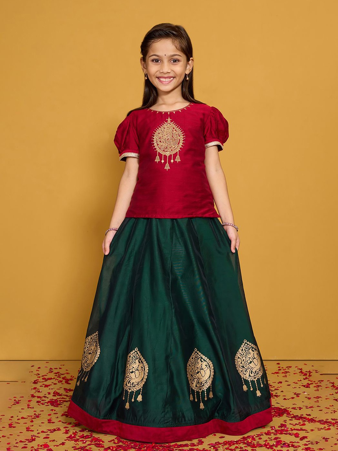 

Maybell Girls Embroidered Ready to Wear Lehenga &, Red
