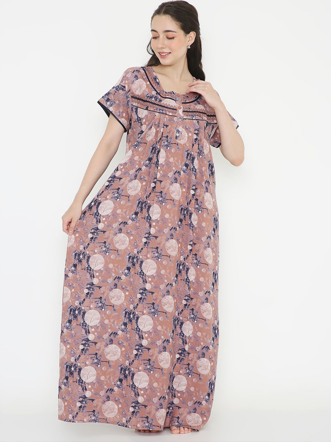 

NIGHTSPREE Printed Maxi Nightdress, Peach