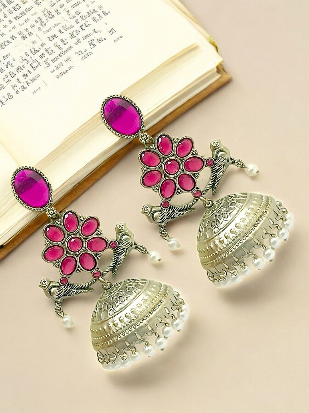 

FEMMIBELLA Animal Shaped Jhumkas Earrings, Silver