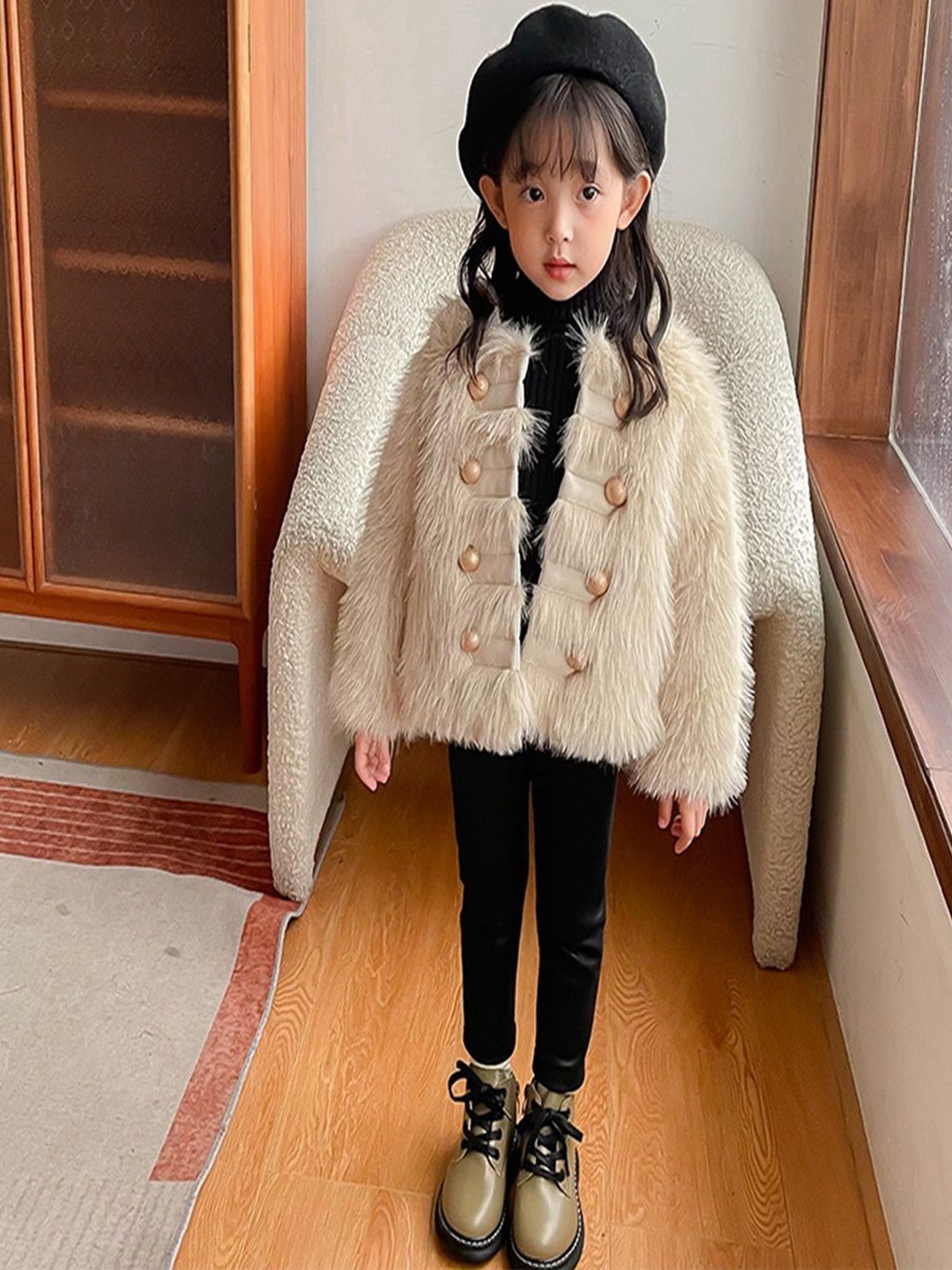 

Xsole Kids Self Designed Single-Breasted Overcoat, Beige