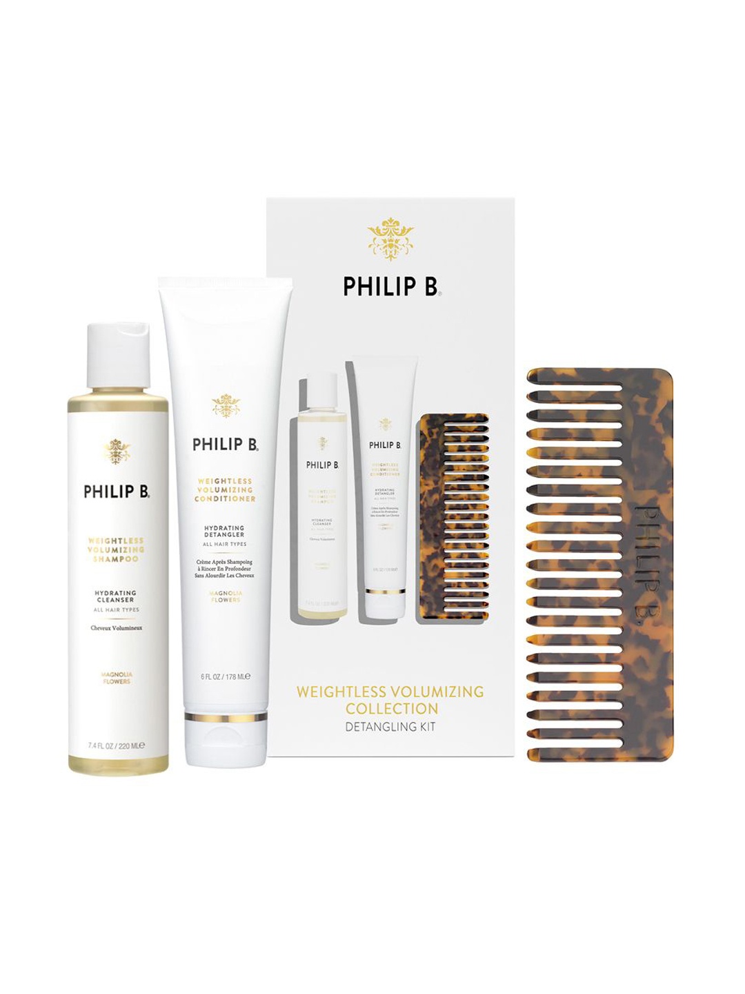 

Philip B Weightless Volumizing Shampoo, Conditioner & Comb Gift Set, White