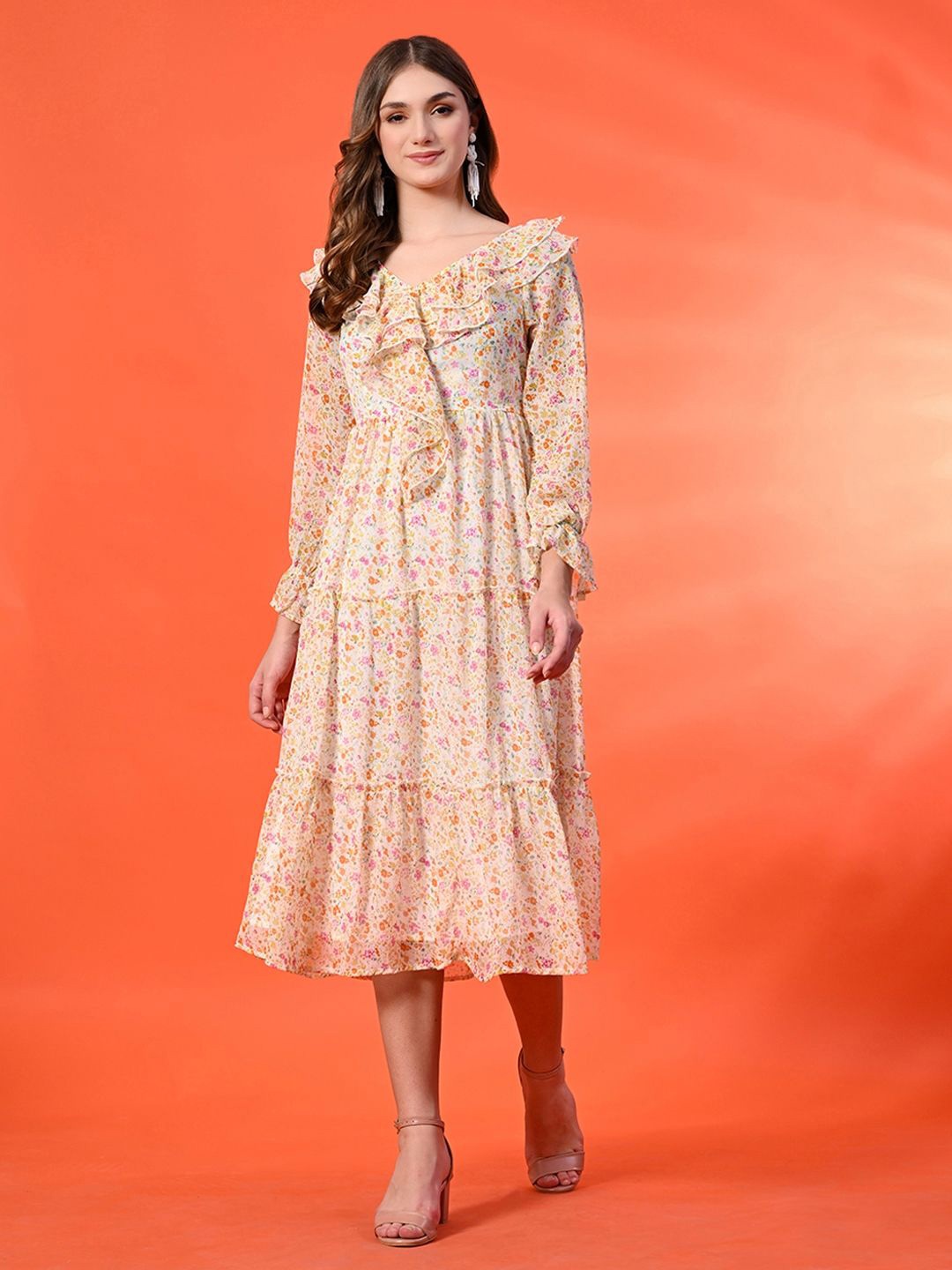 

Fuchsia Floral Print A-Line Maxi Dress, Multi