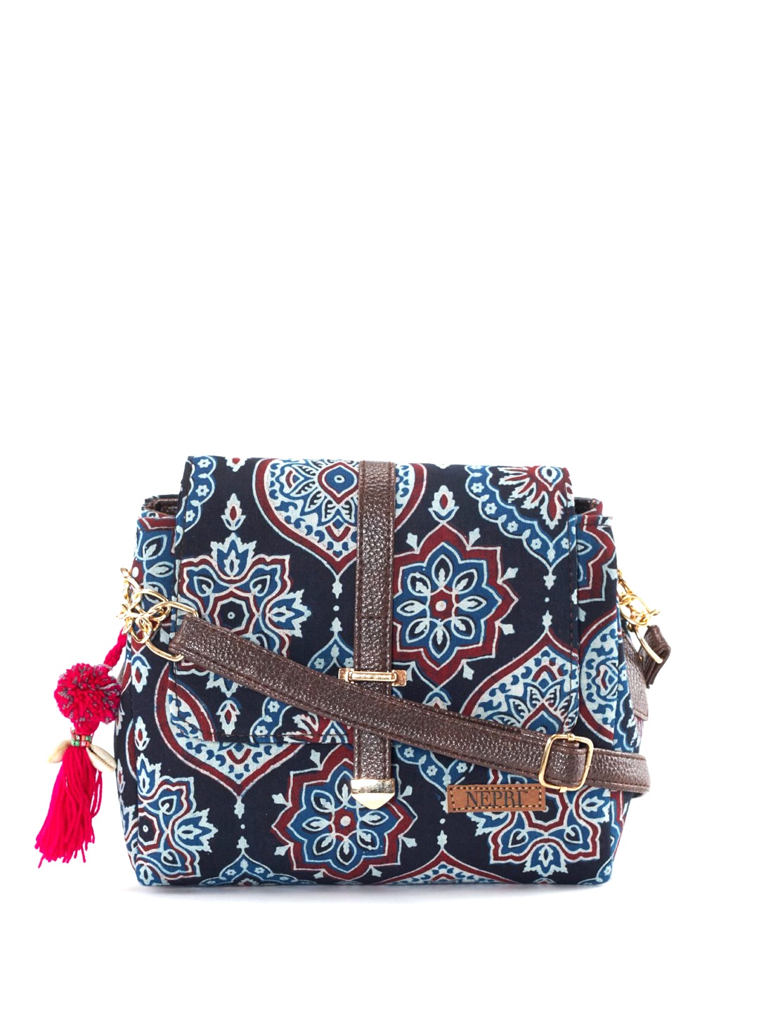 

NEPRI Ethnic Motifs Printed Swagger Sling Bag, Black