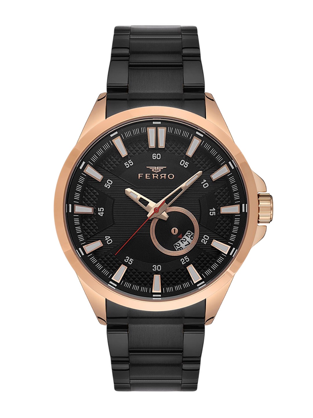 

Ferro Men Brass Dial & Stainless Steel Bracelet Style Straps Analogue Watch F11208A-R, Black