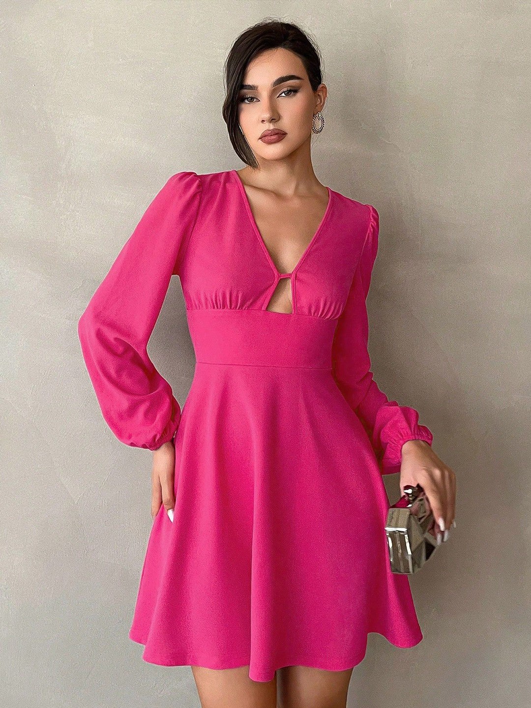 

StyleCast Women Puff Sleeves Fit & Flare Dress, Pink