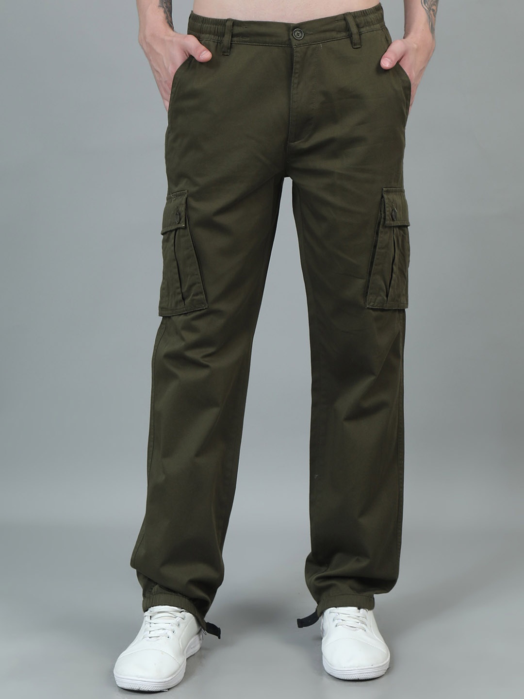 

RIGS AND RAGS Men Relaxed Loose Fit Cargos Trousers, Olive