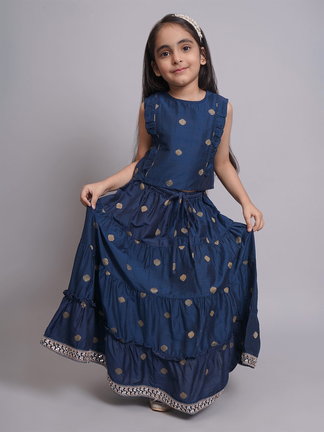 

Biglilpeople Girls Printed Ready to Wear Lehenga &, Blue