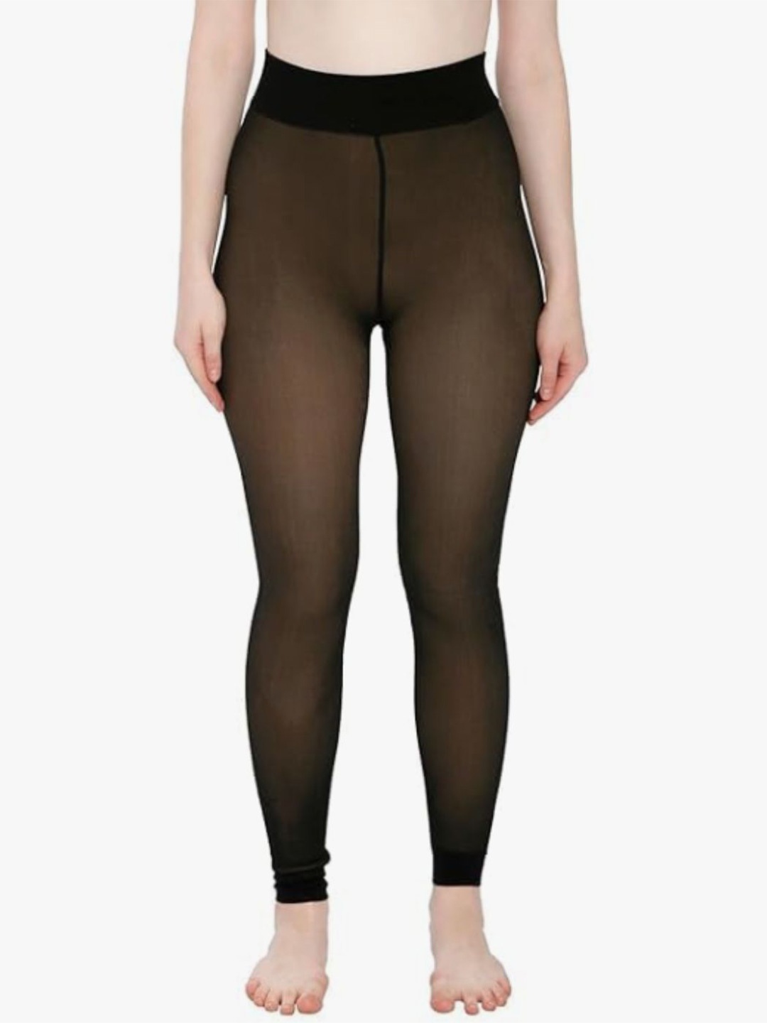 

SECRETS BY ZEROKAATA Women Dual-Toned High Waist Winter Fur Ankle Length Stockings, Black