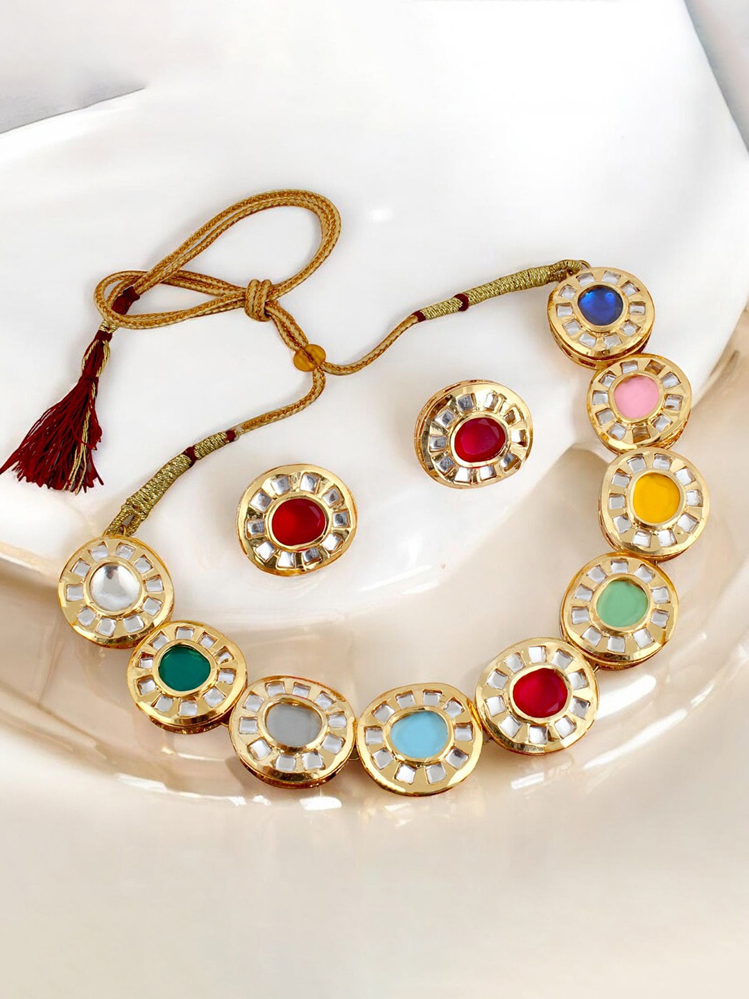

LUCKY JEWELLERY 18K Gold-Plated Kundan Stones-Studded Jewellery Set