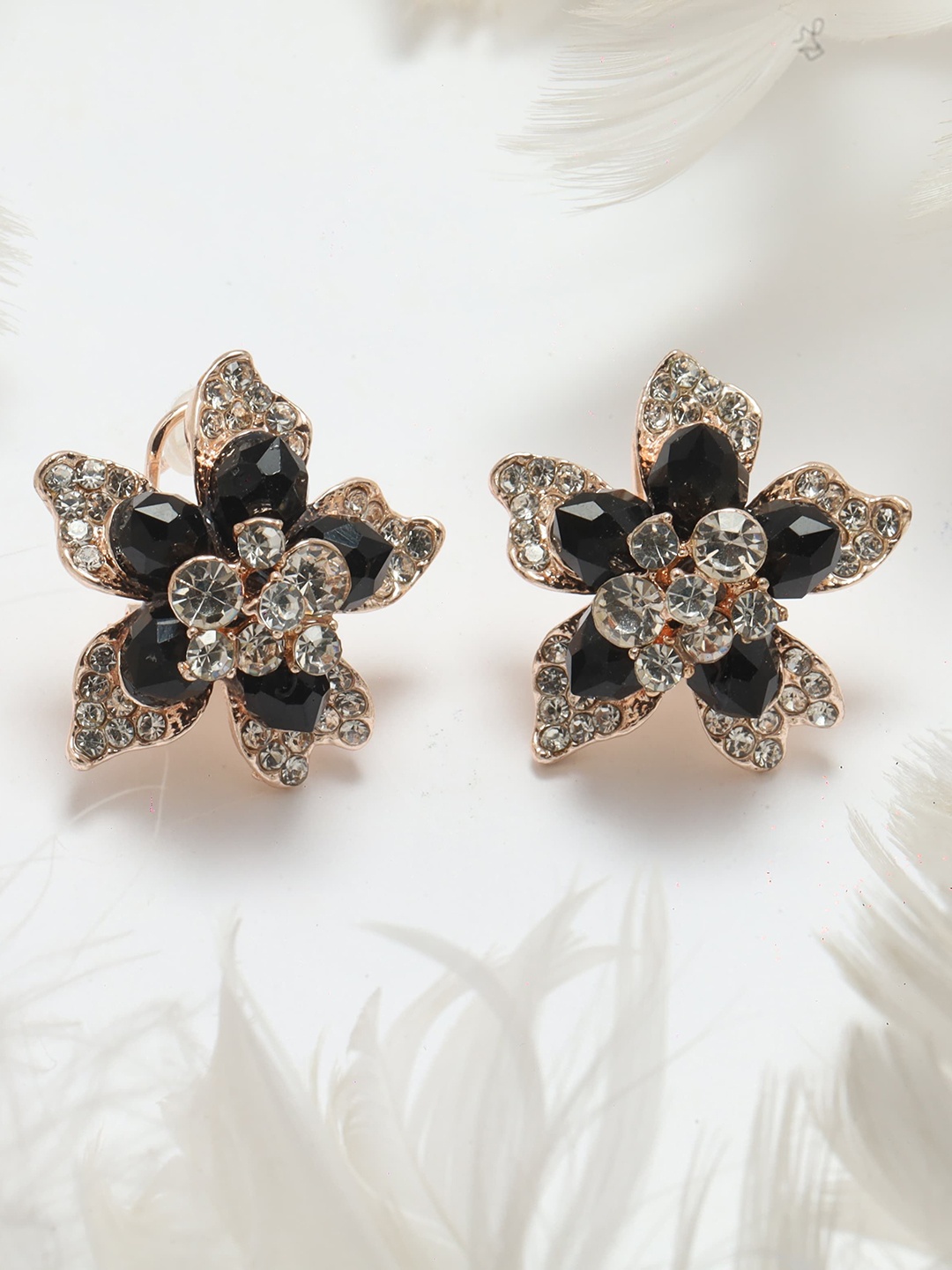 

Maansh Rose Gold-Plated Contemporary Studs Earrings, Black