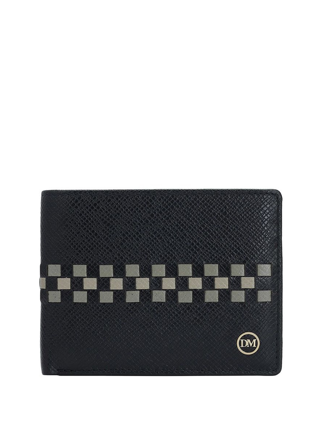 

Da Milano Men Checked Leather Two Fold Wallet, Black