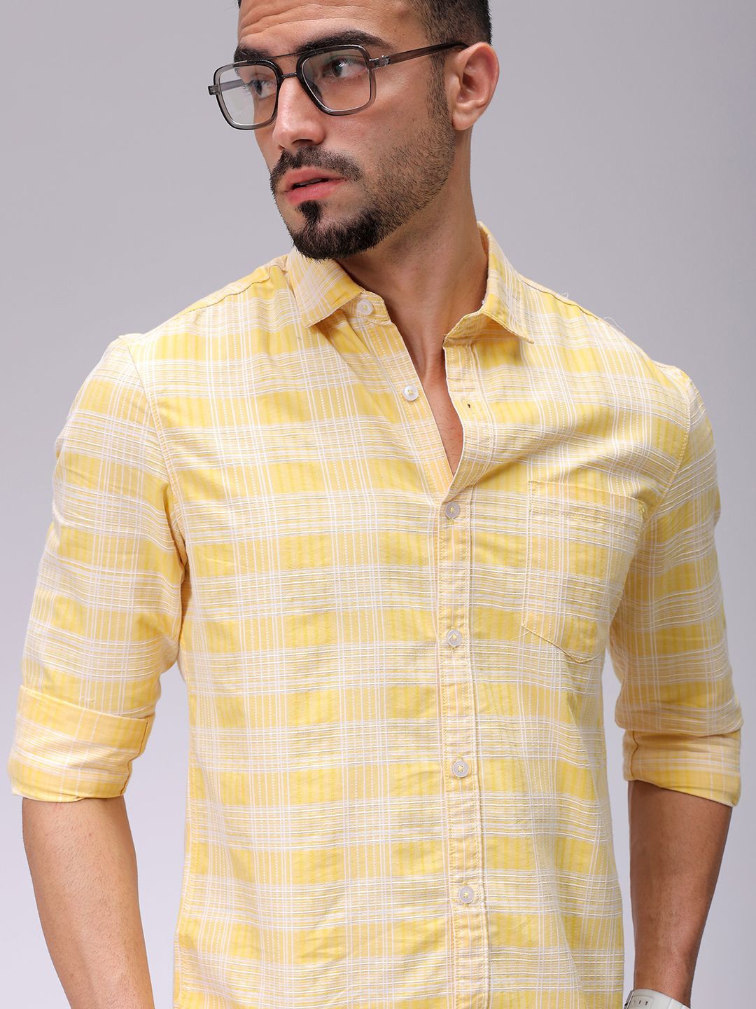 

The Indian Garage Co Men Slim Fit Opaque Checked Casual Shirt, Yellow