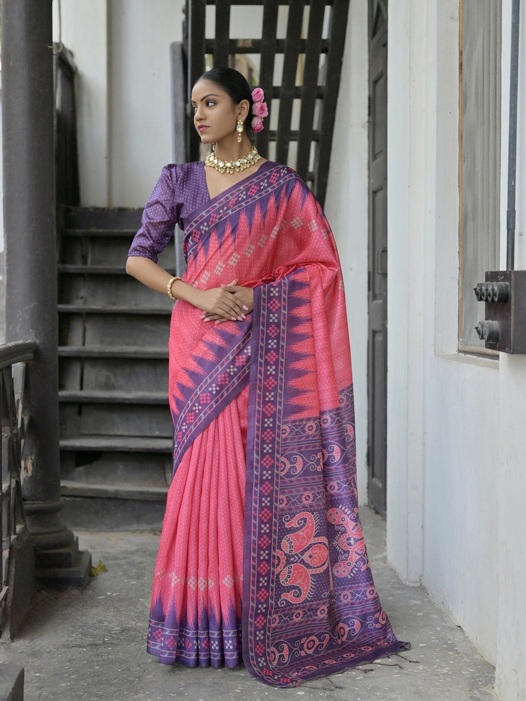 

Jinal & Jinal Woven Design Silk Cotton Tussar Saree, Magenta