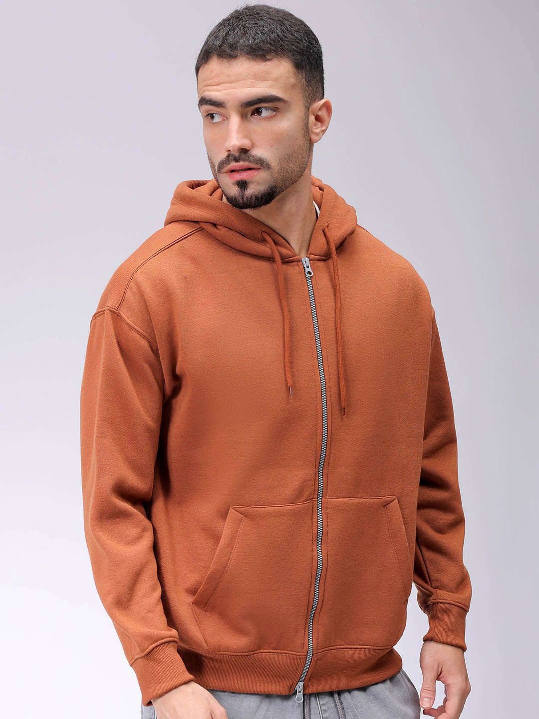 

The Indian Garage Co Men Hooded Double Way Front Open Zipper Sweatshirt, Beige