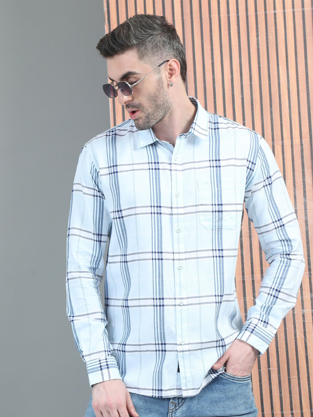 

RIGS AND RAGS Men Classic Tartan Checks Opaque Checked Casual Shirt, Blue