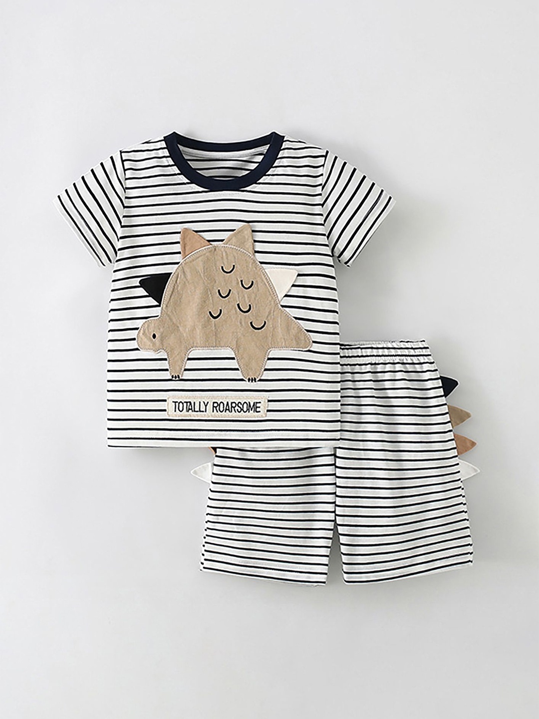 

LULU & SKY Boys Striped T-shirt with Shorts, White