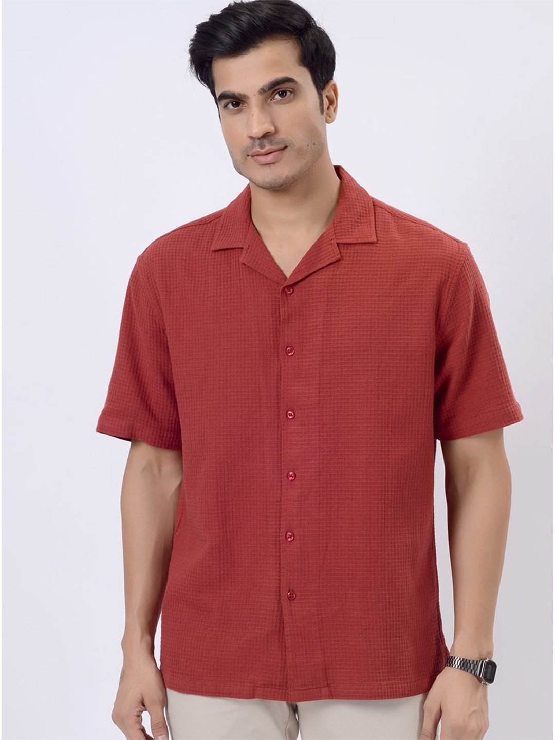 

JADE BLUE Men Slim Fit Opaque Casual Shirt, Rust