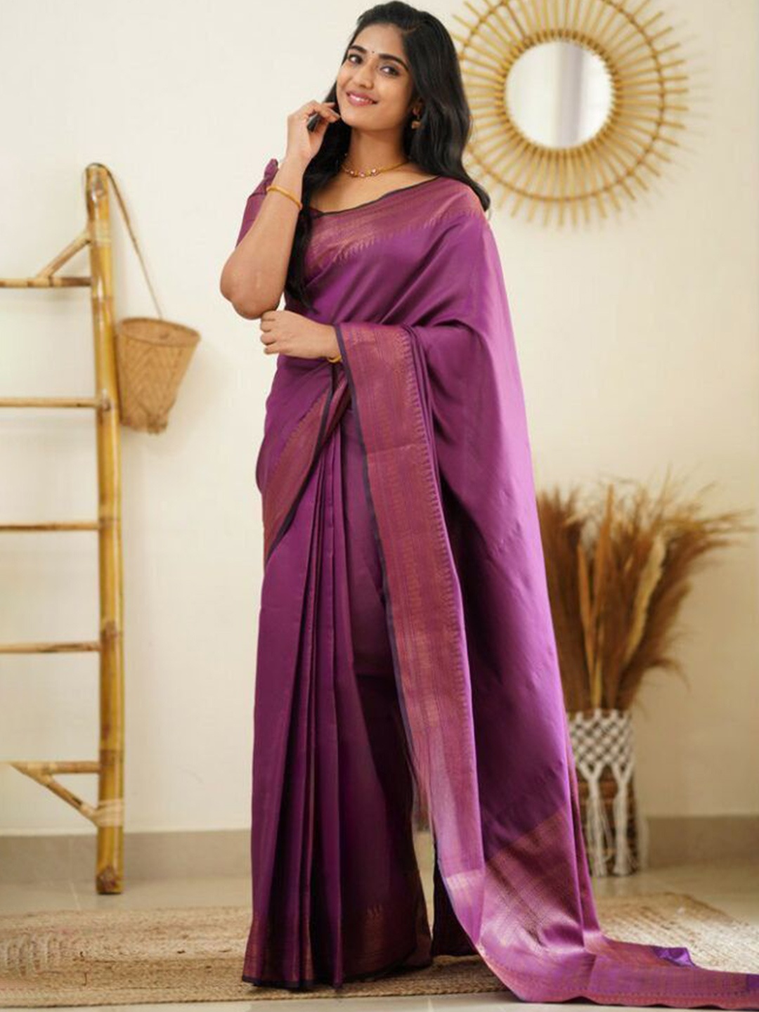 

Wuxi Woven Design Zari Pure Silk Banarasi Saree, Purple
