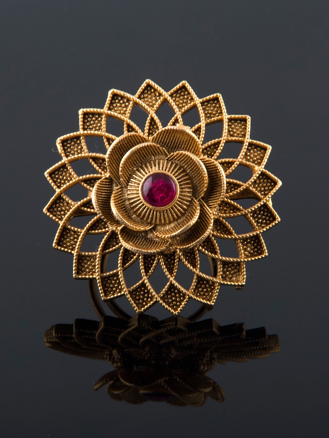 

Styled Diva Gold-Plated Stone-Studded Adjustable Finger Ring