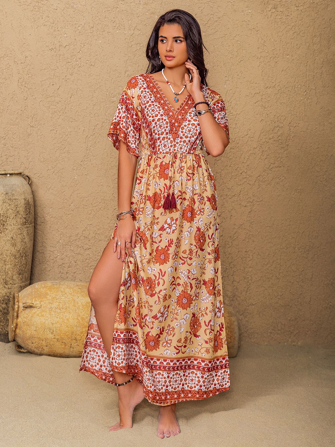 

JC Mode Women Floral Print Maxi Dress, Yellow