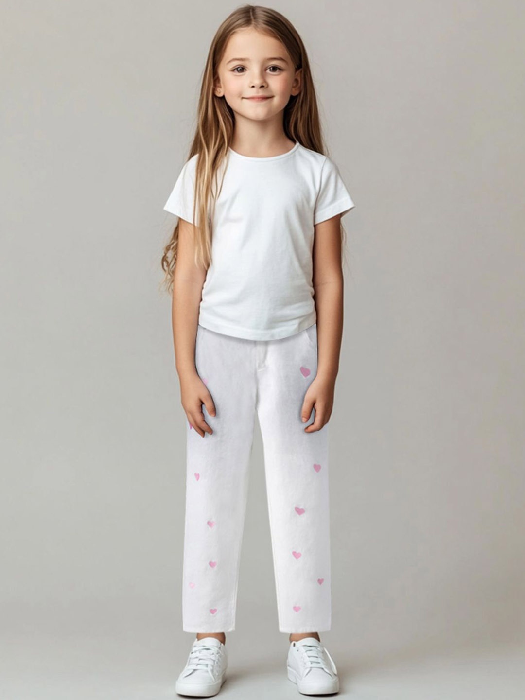 

INCLUD Girls Printed Straight Fit Trousers, White