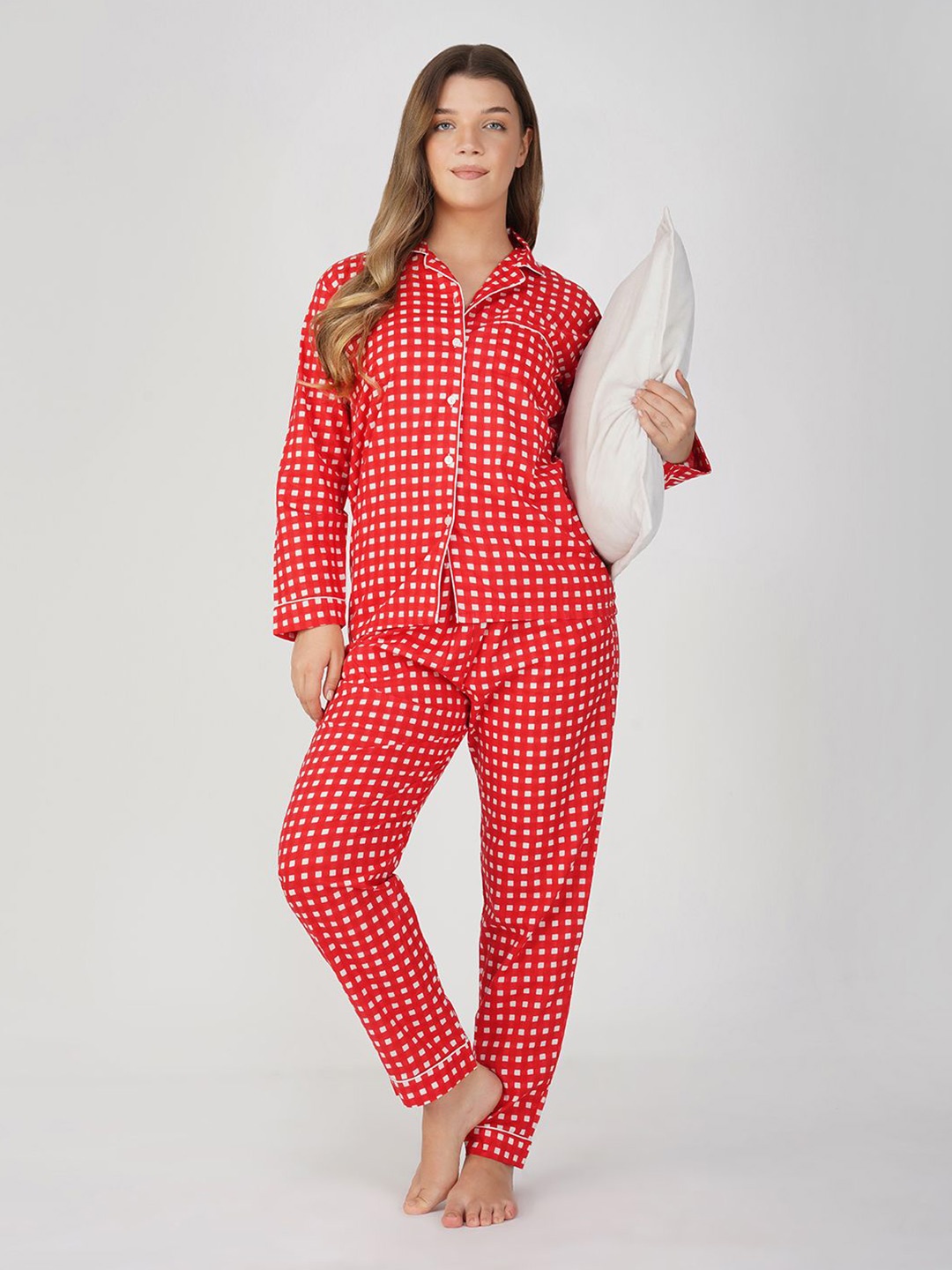 

MASU LIVING Women Checked Night suit, Red