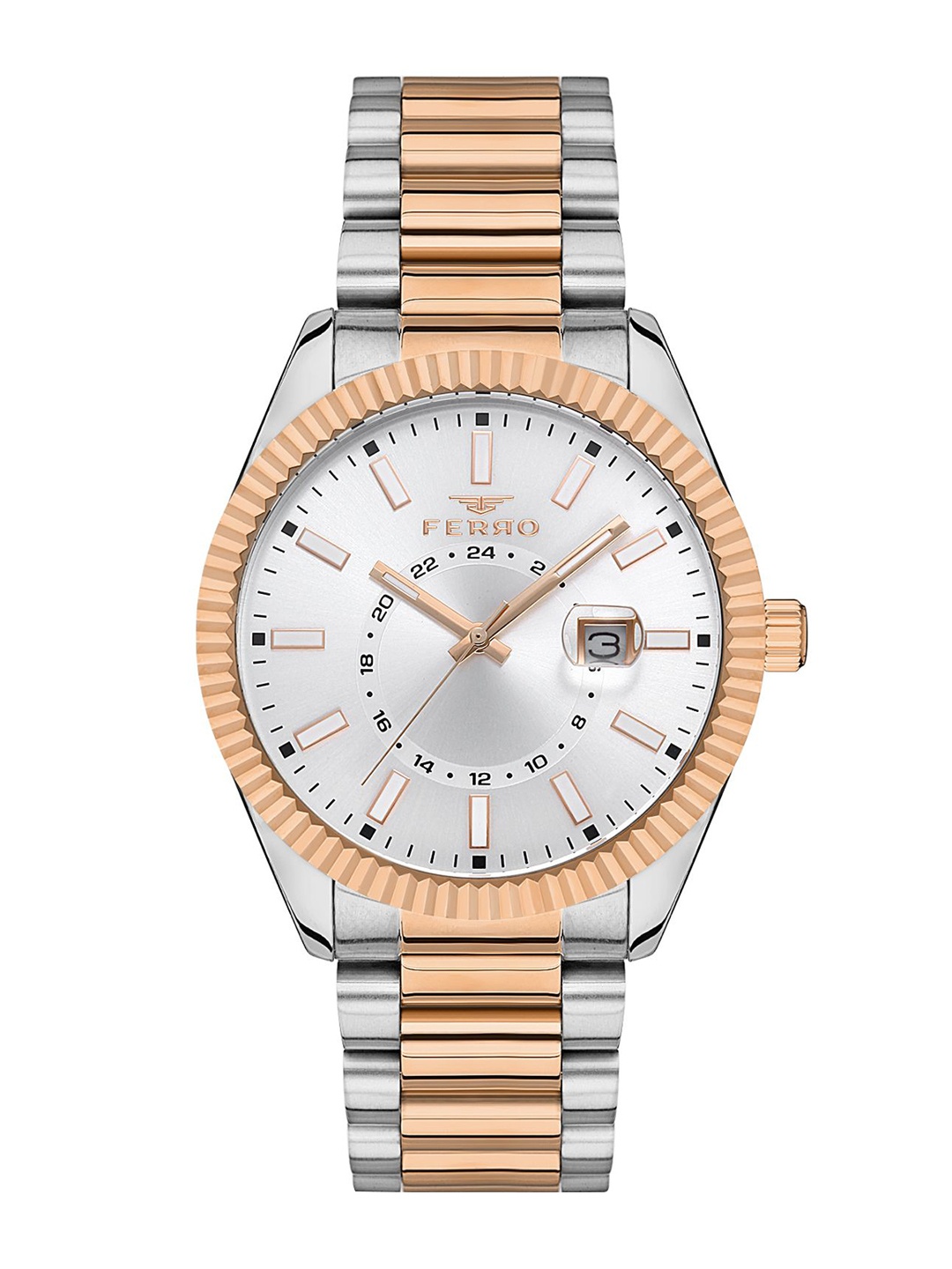 

Ferro Men Brass Dial & Stainless Steel Bracelet Style Straps Analogue Watch F11288A-E, Silver
