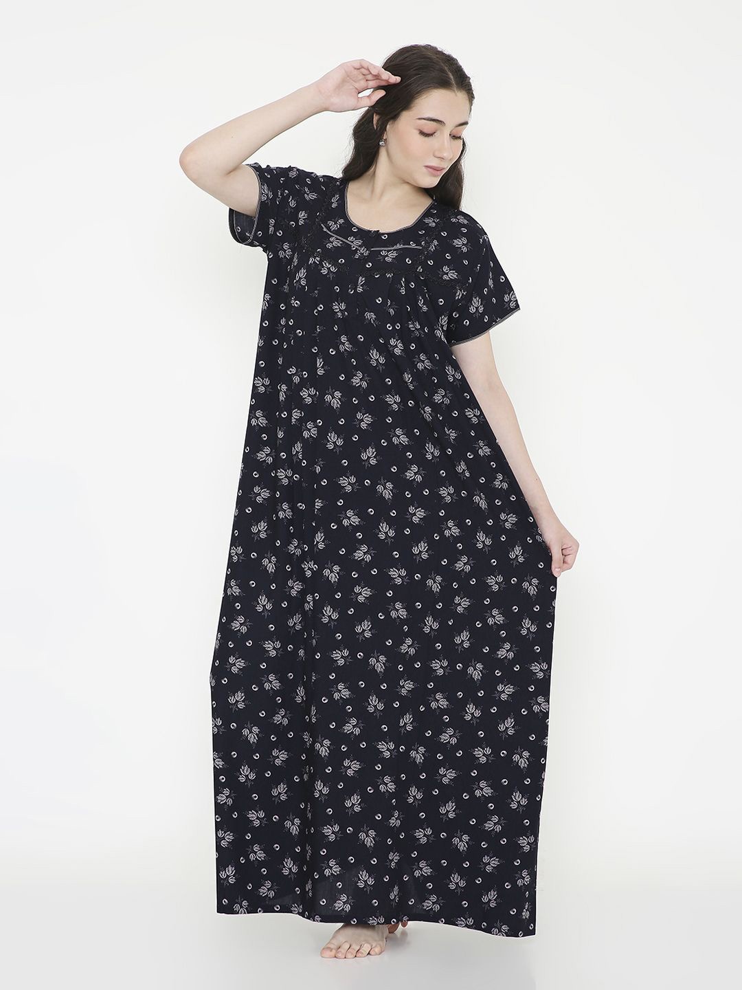 

NIGHTSPREE Printed Maxi Nightdress, Navy blue