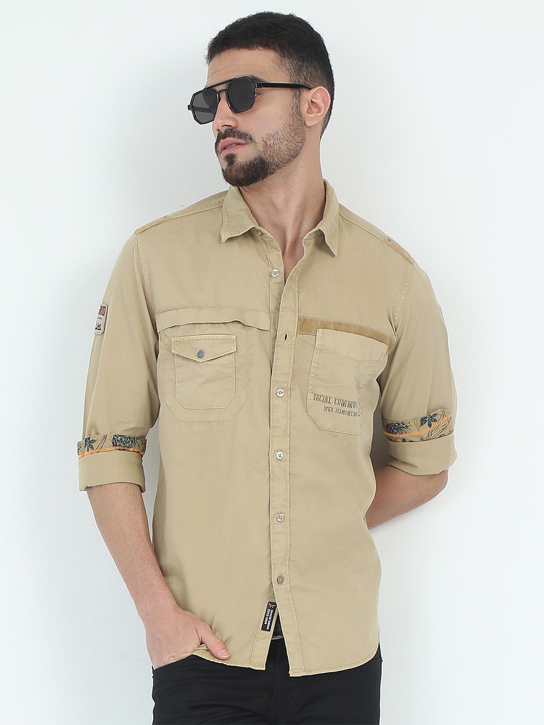 

RIGS AND RAGS Men Classic Opaque Casual Shirt, Beige
