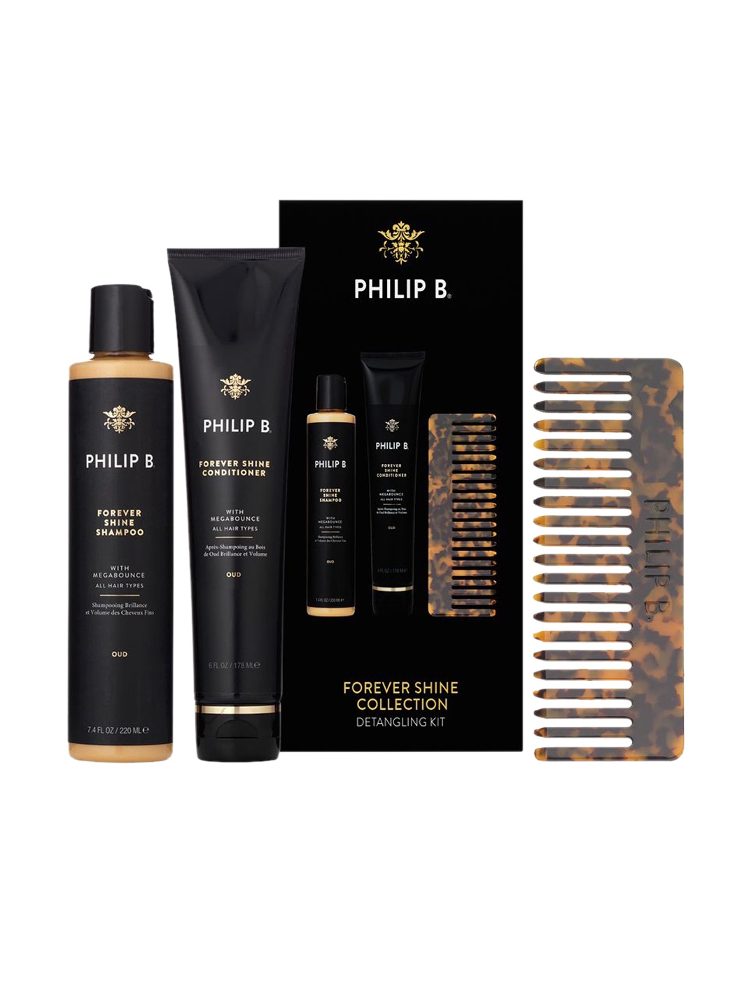 

Philip B Forever Shine Shampoo, Conditioner & Comb Gift Set, Black