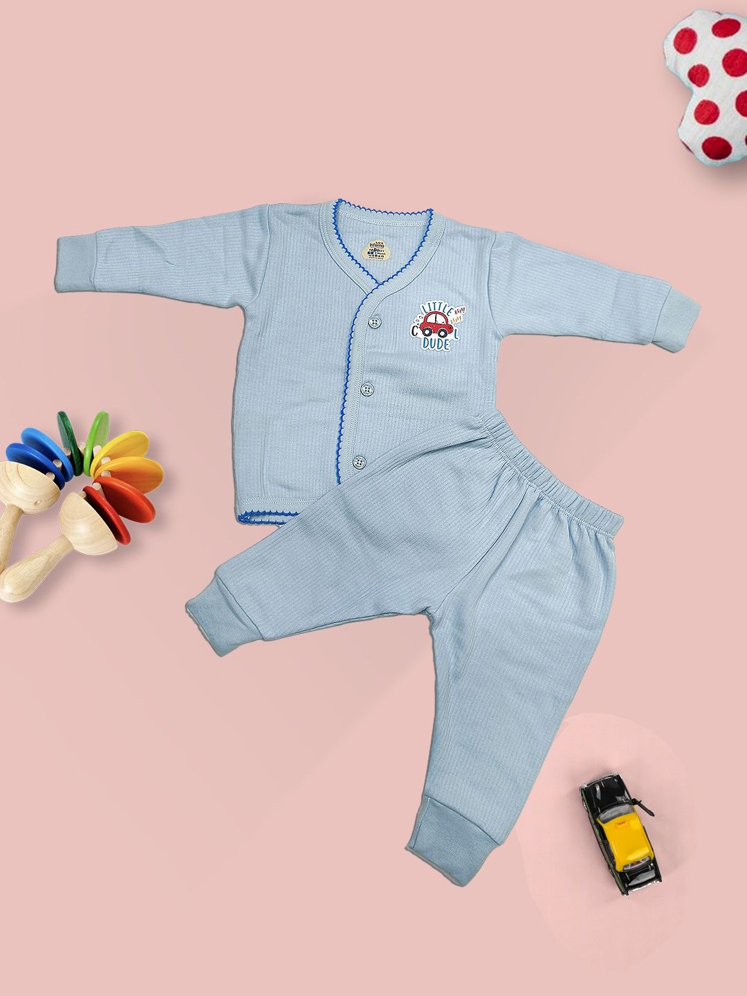 

INFERNO Infants Striped Combed Cotton Thermal Set, Blue