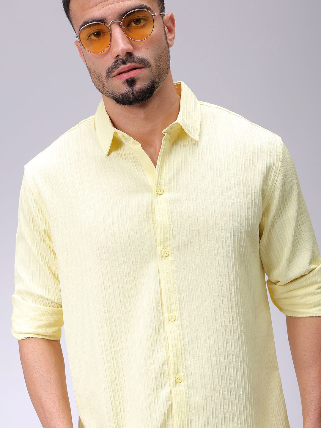 

The Indian Garage Co Men Relaxed Fit Solid Dobby Textured Resortwear Shirt, Yellow