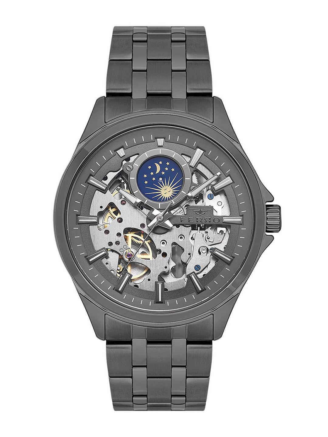 

Ferro Men Brass Dial & Stainless Steel Bracelet Style Straps Analogue Watch FM40111A-V, Grey