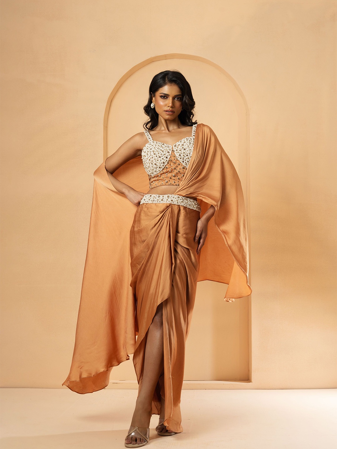 

Quench A Thirst Pure Georgette Ready to Wear Saree, Brown