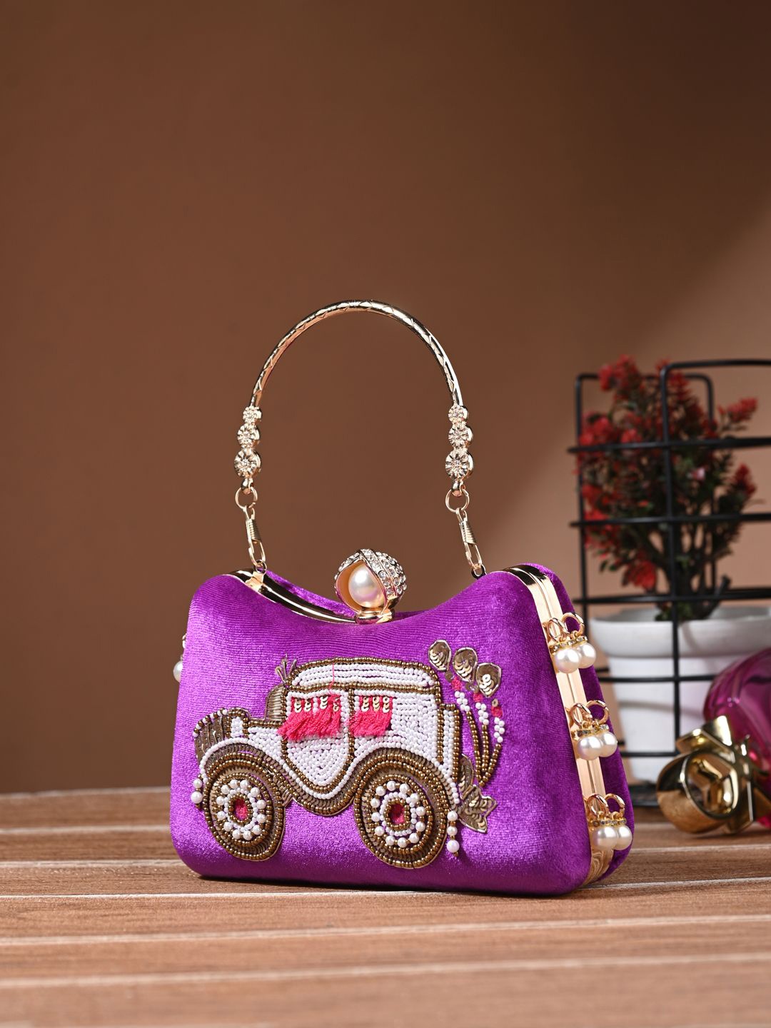 

Toobacraft Embellished Box Clutch, Purple