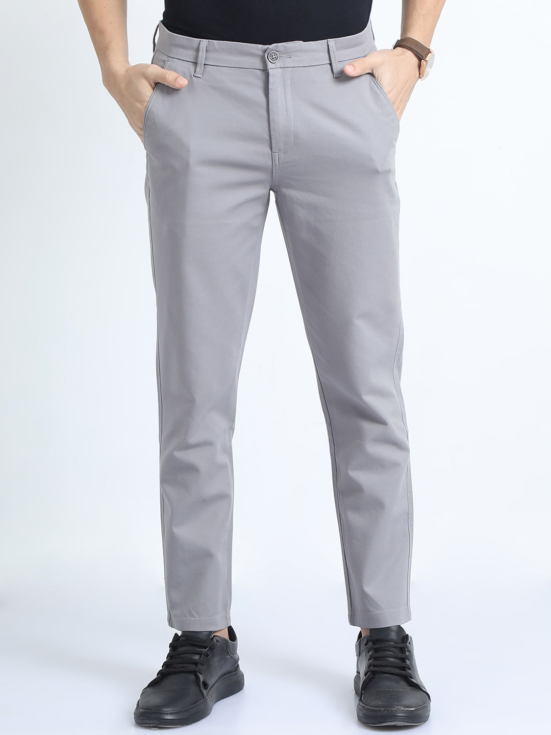 

RIGS AND RAGS Men Smart Slim Fit Trousers, Grey